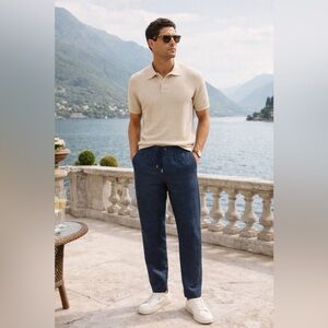 Ted Baker Navy Trousers - Linen Blend - Size 38R